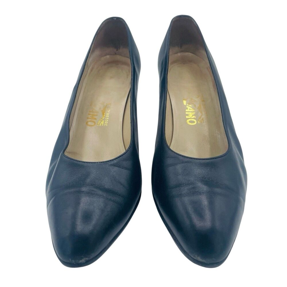 Salvatore Ferragamo Heels Women’s 9 1/2 C Midnight Blue Block